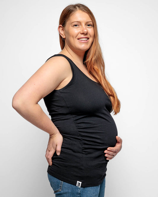 Maternity Vest Top in Black Organic Cotton for pregnancy