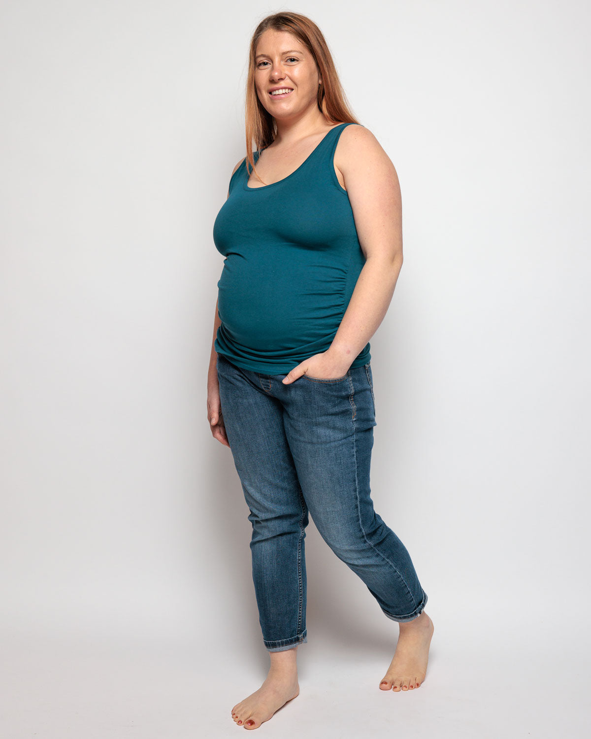 Maternity Vest Top in Teal Organic Cotton for pregnancy