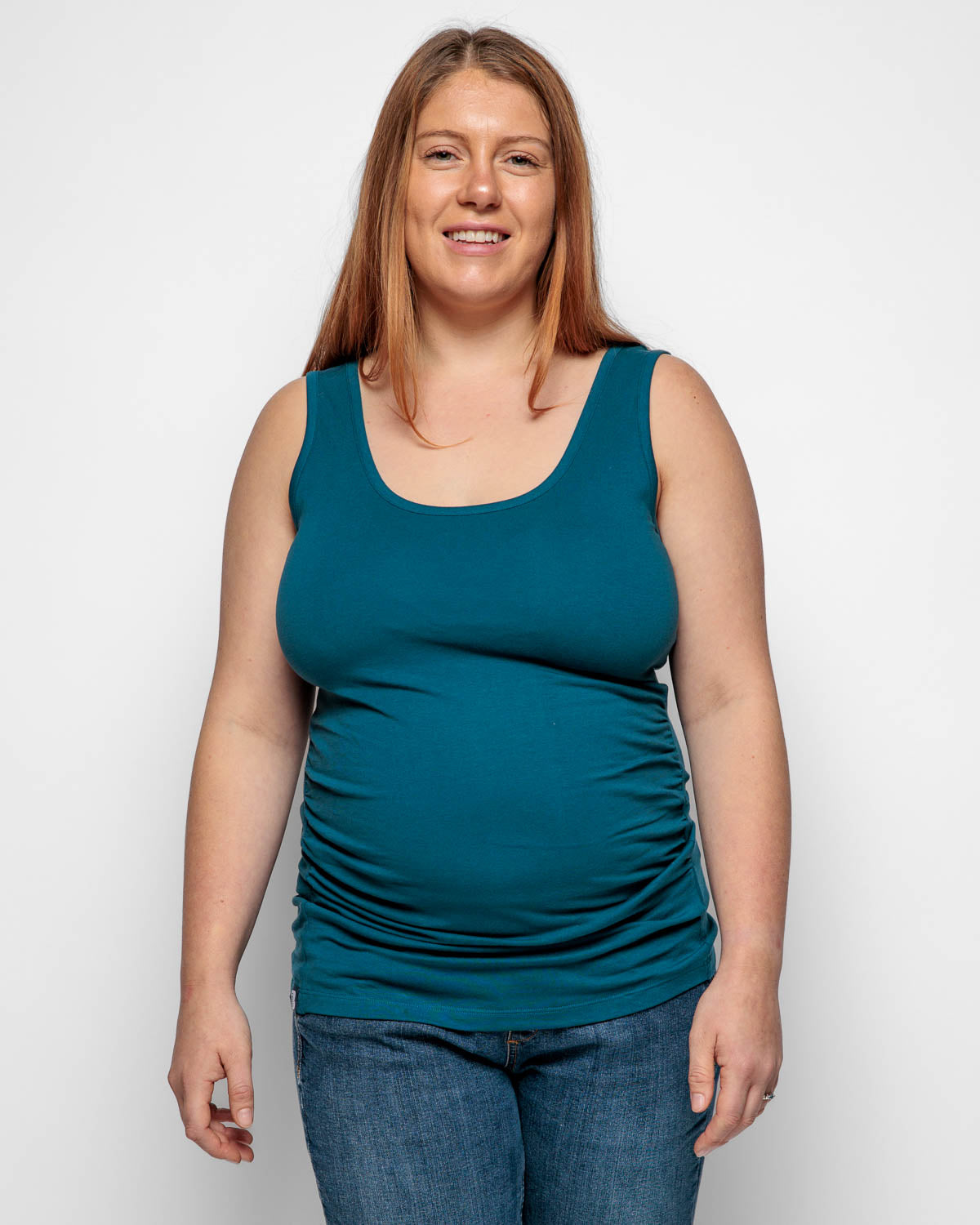 Maternity Vest Top in Teal Organic Cotton for pregnancy