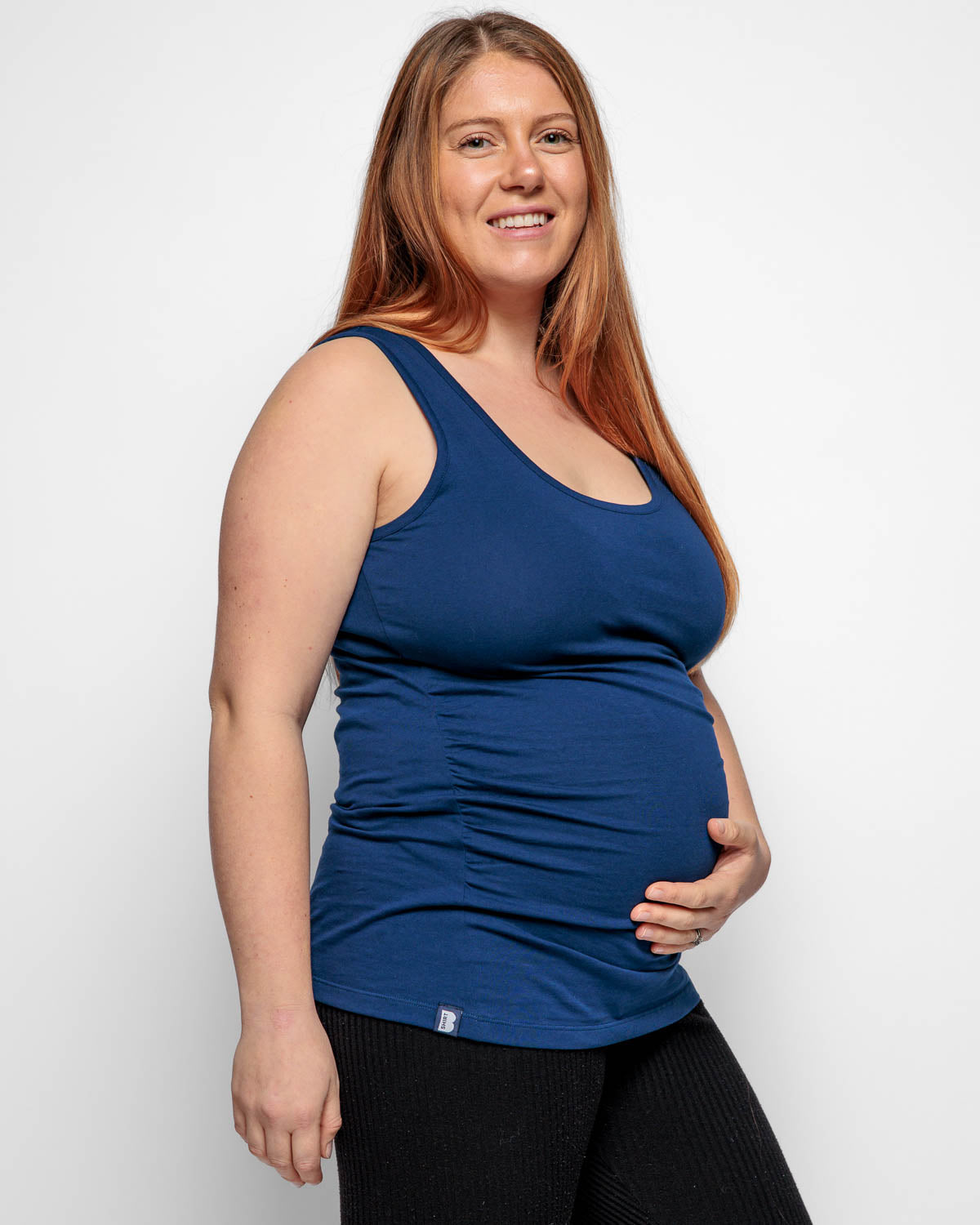 Maternity Vest Top in Navy Blue Organic Cotton for pregnancy