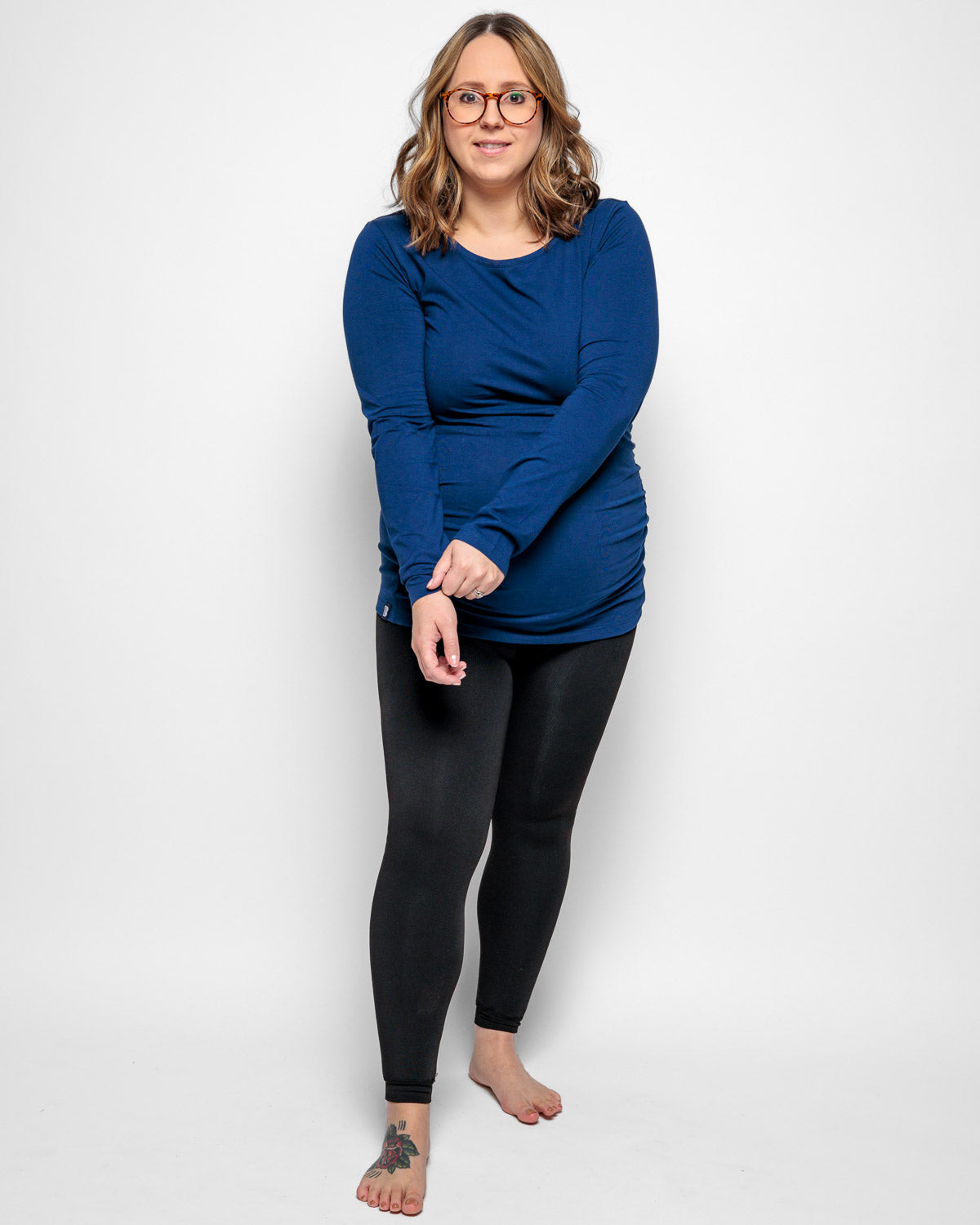 Maternity Long Sleeve Top in Navy Blue Organic Cotton for pregnancy