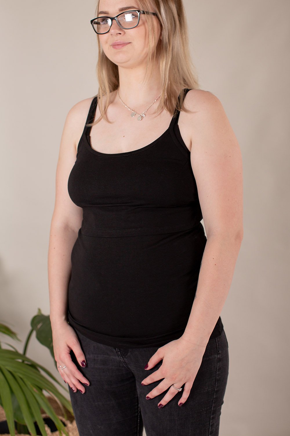 Organic Breastfeeding Strappy Vest in Black
