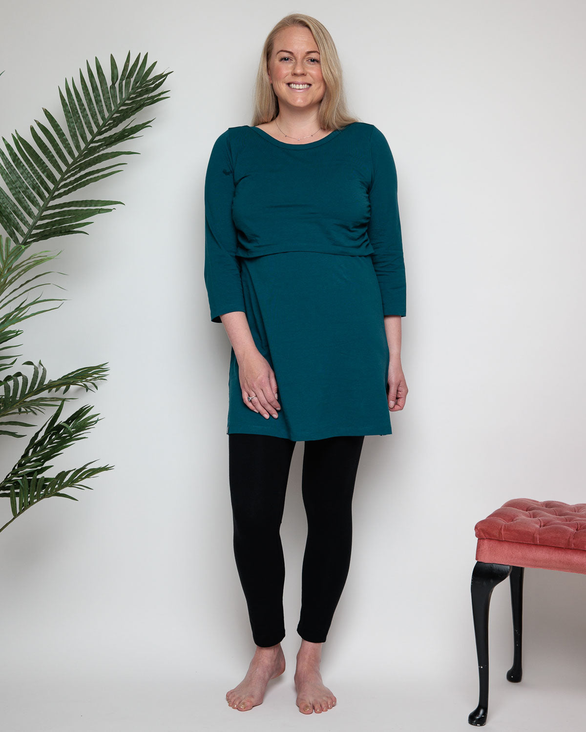 Nursing and Maternity Dress in Tidal Teal Recycled Cotton